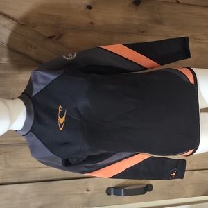 Unisex large O'Neill wetsuit top black and orange and grey